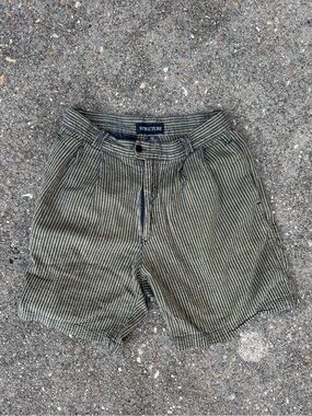 Structure Men's Olive and Black Striped Flat Front Shorts